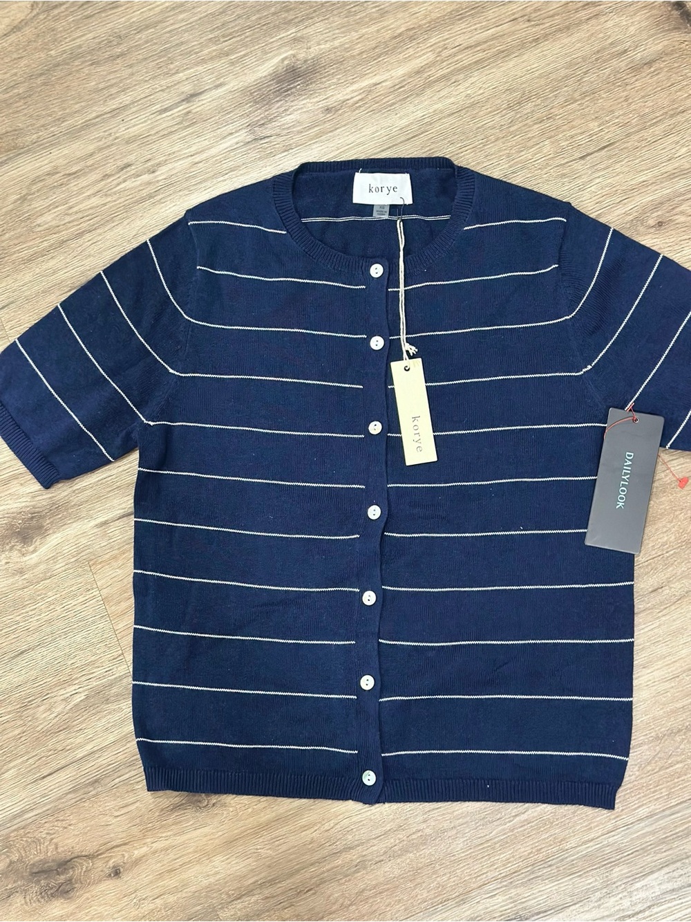 Korye Navy Striped Short-Sleeve Cardigan